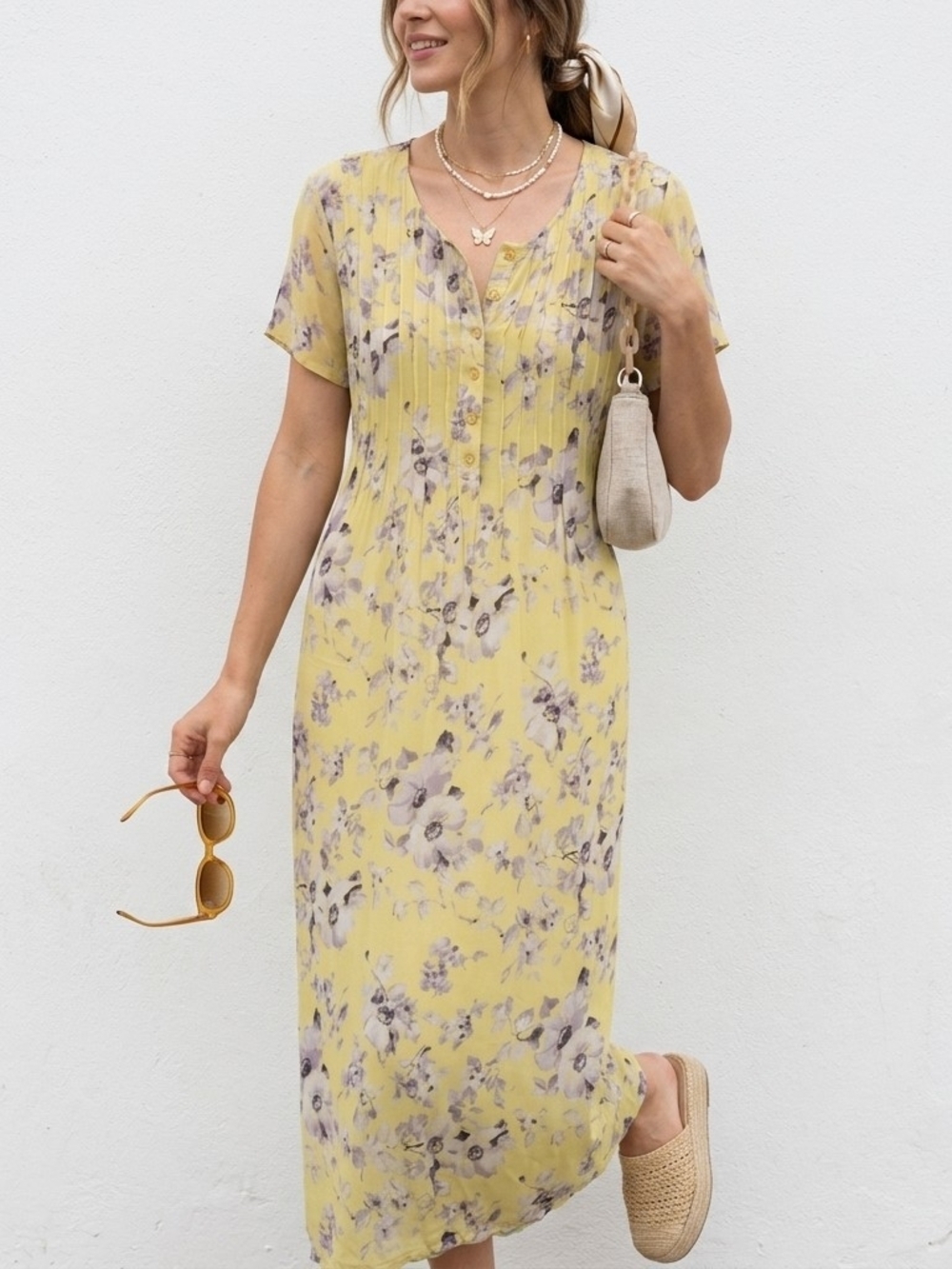 April Cornell 90s Sheer Yellow Floral Maxi Dress Set S Cotton & Rayon Cottagecor